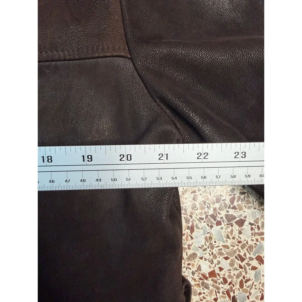 Oakwood Classic Mens Brown Leather Jacket Vintage Button Front Coat Large